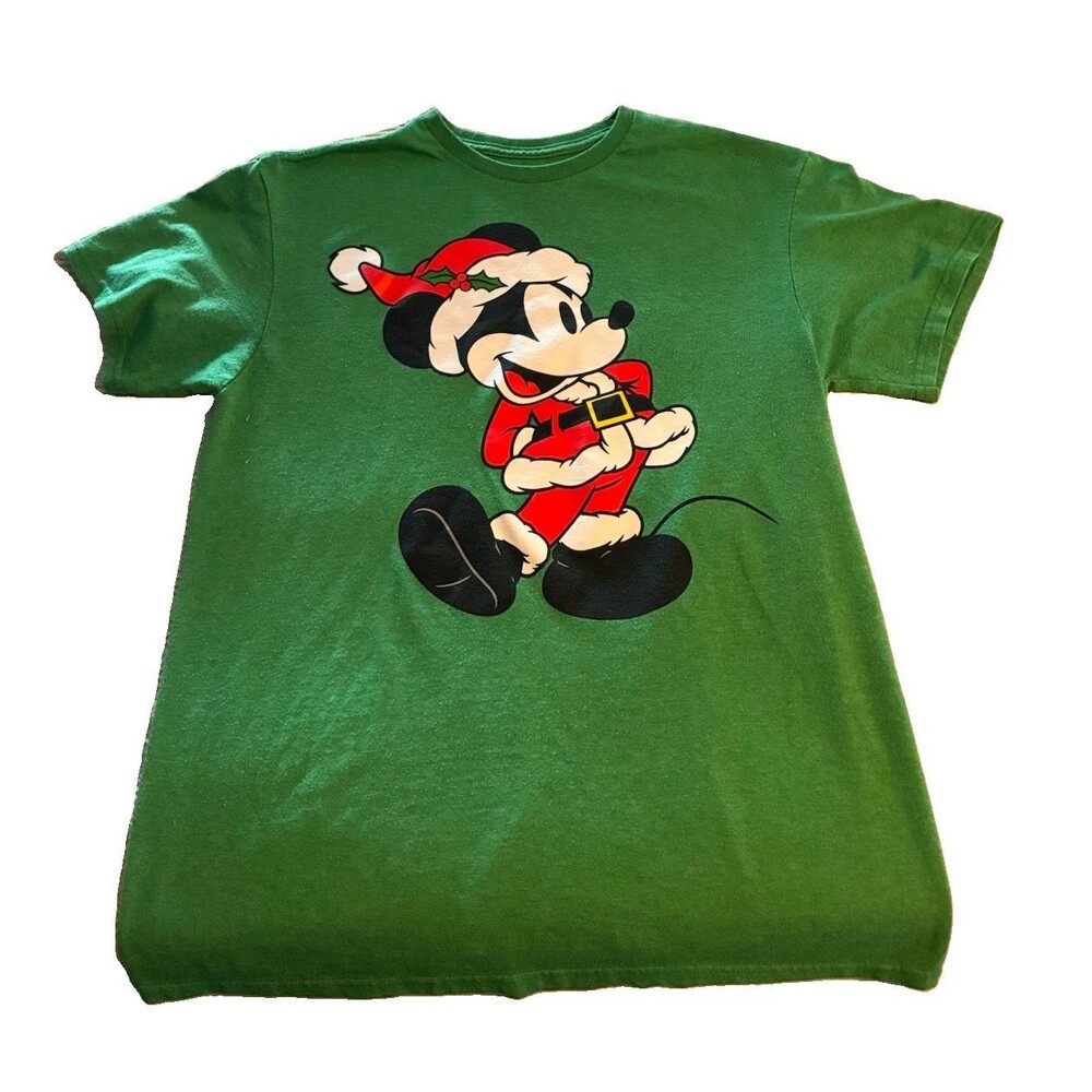 Disney Mickey Mouse Christmas Green Shirt, Size Medium , Excellent Condition